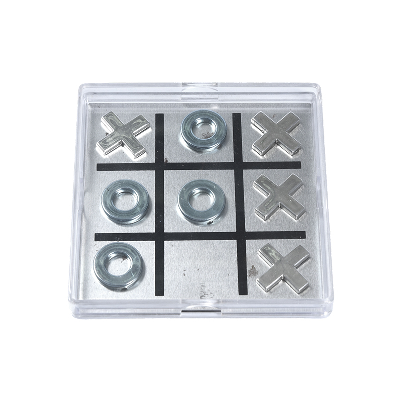 Şeffaf Akrilik Kutuda Manyetik Metal Tic-Tac-Toe Seti