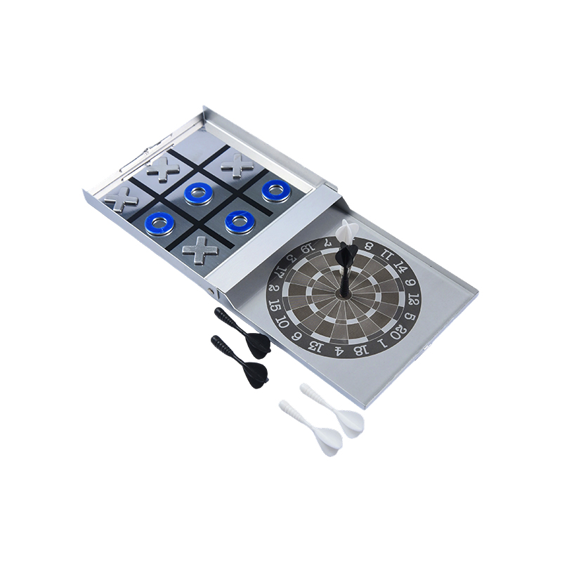 Taşınabilir Metal Kasa Sürümü Manyetik Dart ve Tic-Tac-Toe Kombo Oyunu
