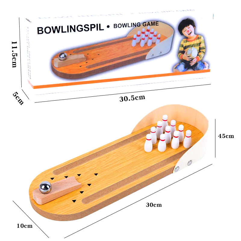 Çelik Top ve Lobutlardan oluşan Kompakt Ahşap Set Mini Masaüstü Bowling Oyunu