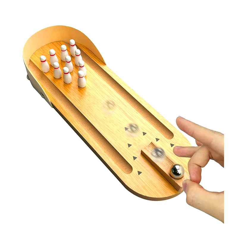 Çelik Top ve Lobutlardan oluşan Kompakt Ahşap Set Mini Masaüstü Bowling Oyunu