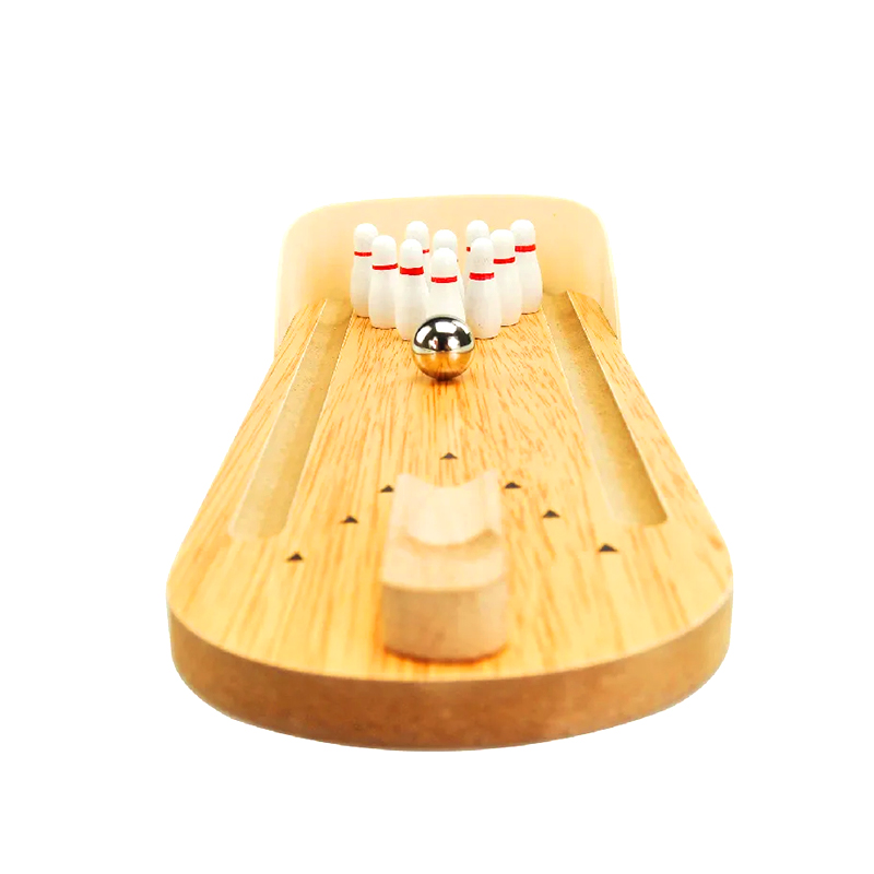 Çelik Top ve Lobutlardan oluşan Kompakt Ahşap Set Mini Masaüstü Bowling Oyunu