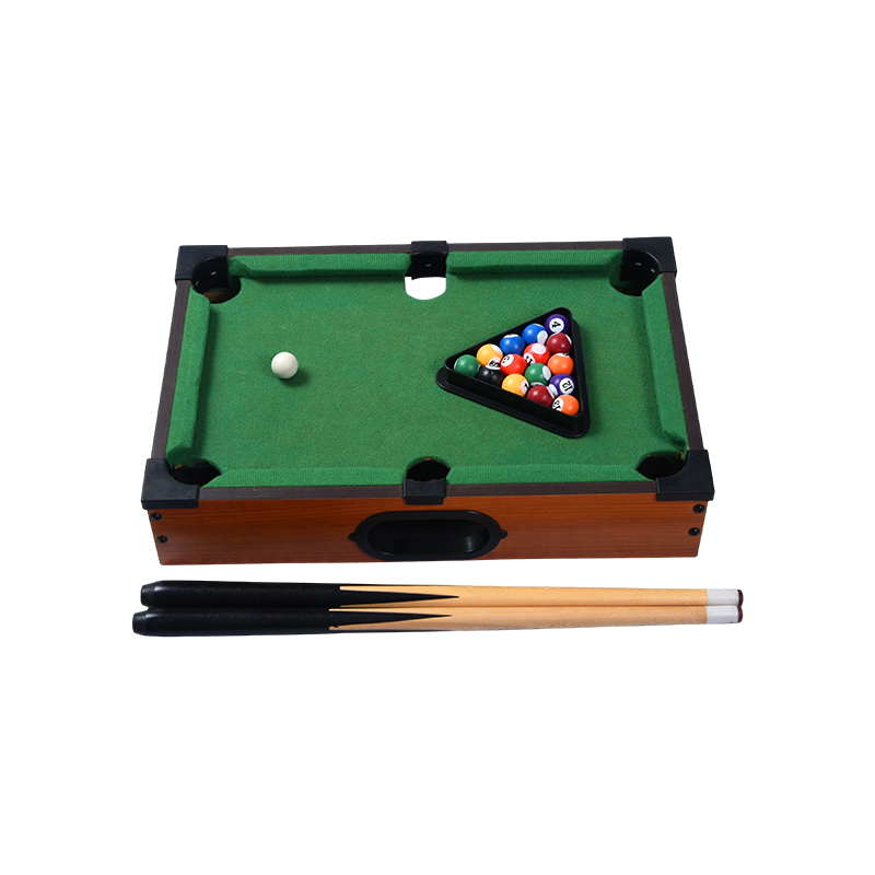Mini Masaüstü Bilardo Masası - Üçgen Raflı, Istakalı ve Toplu Kompakt Bilardo Seti