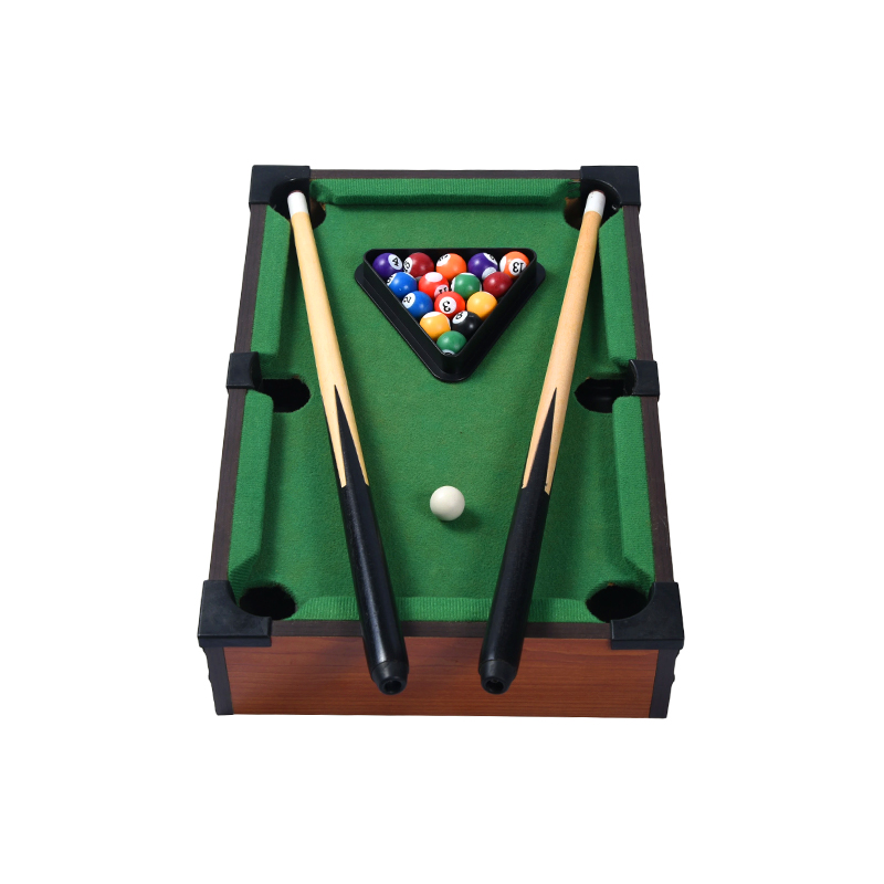 Mini Masaüstü Bilardo Masası - Üçgen Raflı, Istakalı ve Toplu Kompakt Bilardo Seti
