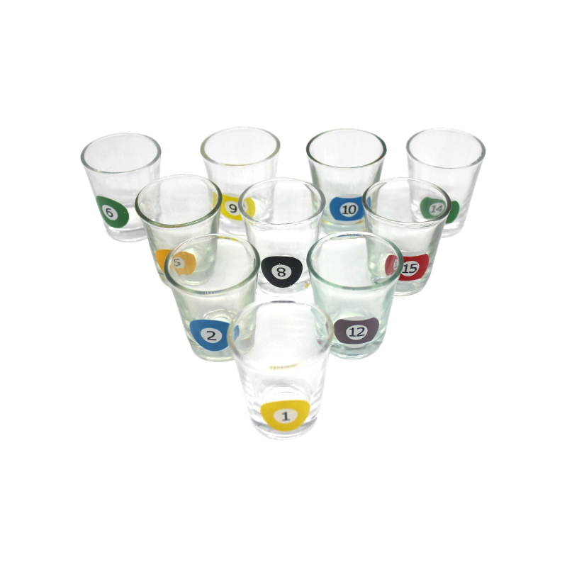 10 Glasses Featuring Billiard Ball Numbers Pool-Themed Shot Glass Set with Triangle Rack